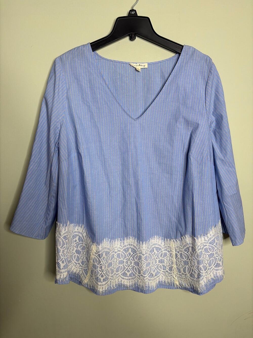 Jane and Delancey Striped Lace Trim Blouse 1X